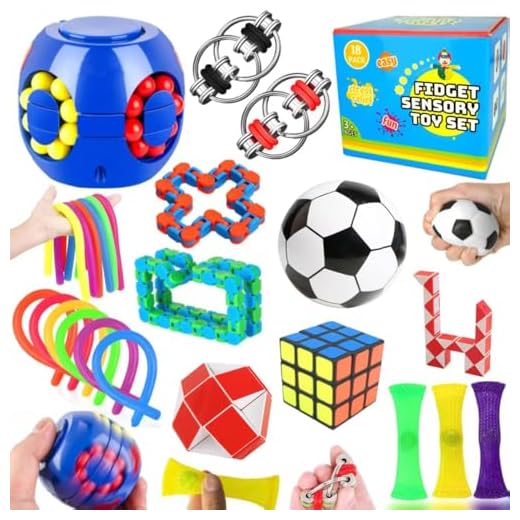 Paochocky 18 st fidget leksaker set, sensoriska leksaker för autism ADHD, stressavlastare med leksakslåda stretchig sträng, magisk hamburgerkub, flörig kedjestressboll och mer ångestgåva för barn vuxna