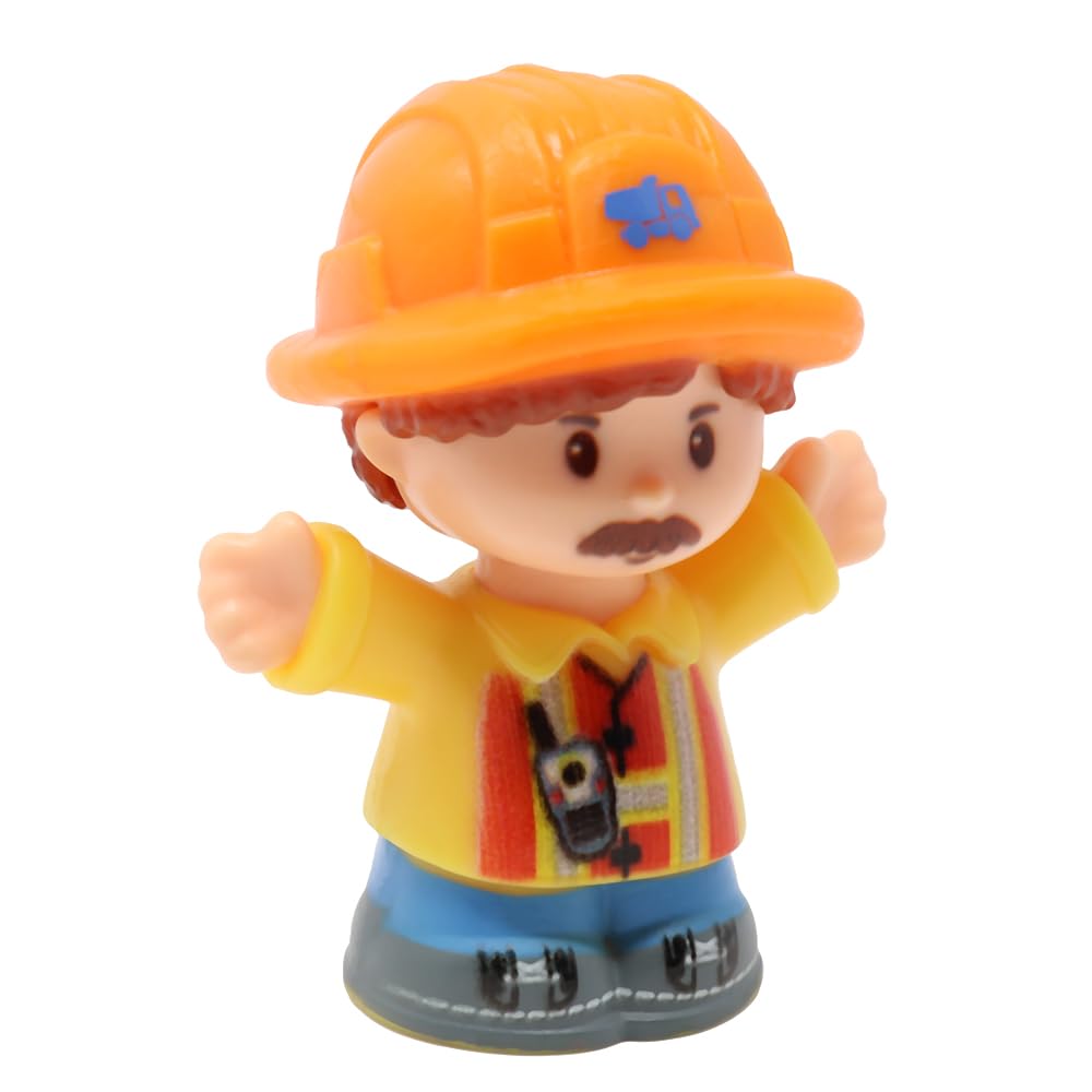 Fisher-Price Replacement Part for Collectible Little People Construction Site Dumptruck Playset GKR56 - Replacement Construction Worker Dump Truck Driver Figure Orange Hardhat Mustache