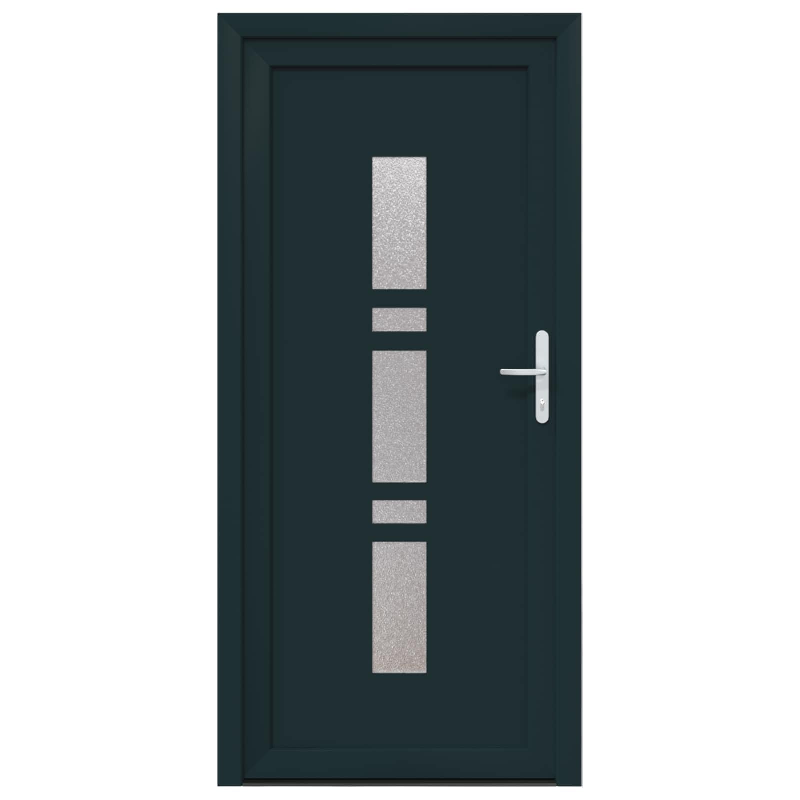 Vordertür Anthrazit PVC 108 x 208 cm Haustür mit Glas, Mehrfachverriegelung, Schallschutz, Wärmedämmung, Einbruchhemmend, inkl. Schloss, Zarge, Beschlag für Neubau und Renovierung