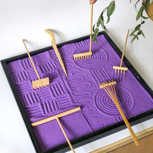Mini Zen Garden Rake Set 6PCS - Premium Natural Bamboo Sand Rakes with Gift Box - Zen Garden Tools Kit Accessories Japan Zen Gift Stylus for Meditation & Sand Art