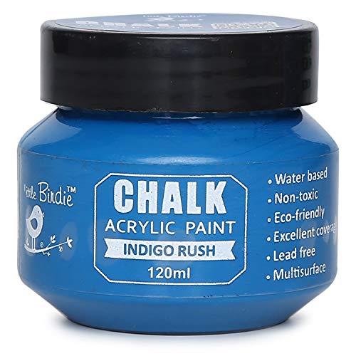 Image of Little Birdie Home Decor Chalk Paint Indigo Rush - 120ml |Chalk Paint for Wood Furniture, Wall, Home Decor, Glass, Terracotta Pots & Matte Acrylic Chalk Paint | Multi Surface Paint