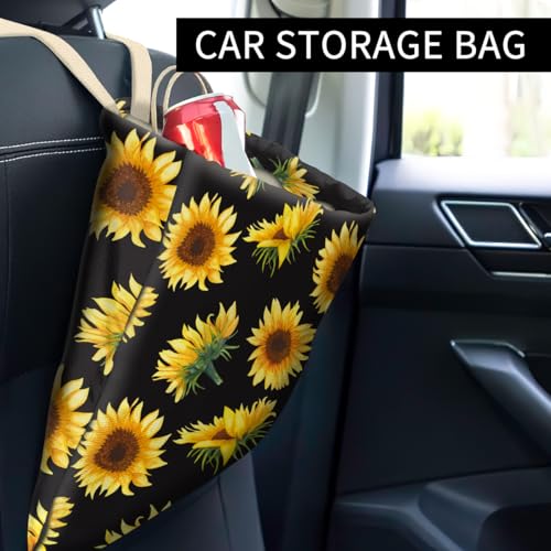 Image of Car Trash Can, Cute Car Trash Bag, Hanging Car Organizer and Storage Bag, Trash Bin for Car Accessories, Vehicle, Travelling, Camping Watercolor Sunflower