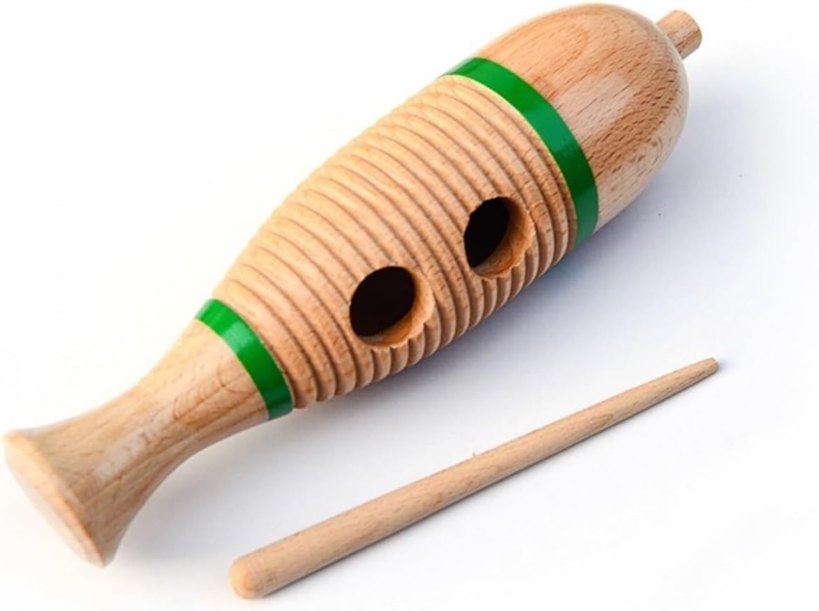 Fish-shaped Wooden Guiro Musical Instrument for Early Education, X-Large Size, Natural Wood Material, Handcrafted for Rhythm Development and Sensory Play