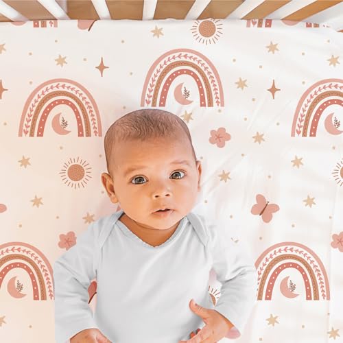 The Peanutshell 3 Piece Baby Crib Bedding Set for Girls - Newborn, Infant & Toddler Nursery Bed Set Decor with Fitted Crib Sheet, Dust Ruffle, Crib Comforter - Boho Rainbow - Image 4