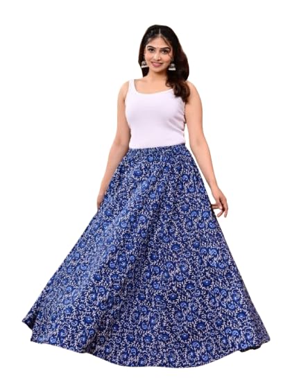 High-Waist Flared Maxi Skirt for Casual Dark Blue-picture-34