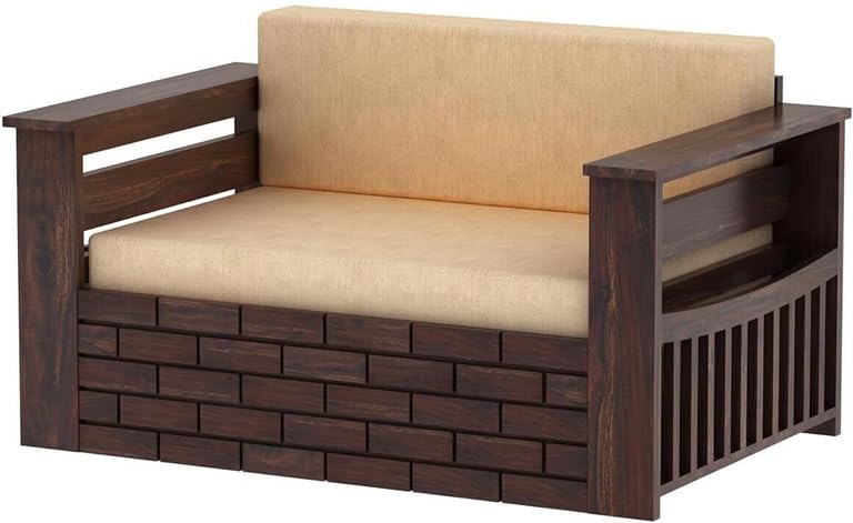 Image of Solid Sheesham Wood Sofa Cum Bed 2 Seater | Wooden Foldable Double Bed for Living Room with Headboard & Storage | Bed Cum Sofa with Mattress for Bedroom Furniture (Walnut Finish)