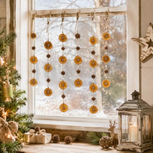 Naucoos 6 Pcs 3ft Dried Orange Slice Christmas Tree Garland Star Anise | 18ft Pre-made, Natural Orange Slices Garland, Vintage Farmhouse Xmas Hanging Decor, Fall Thanksgiving Mantle Fireplace Wreath