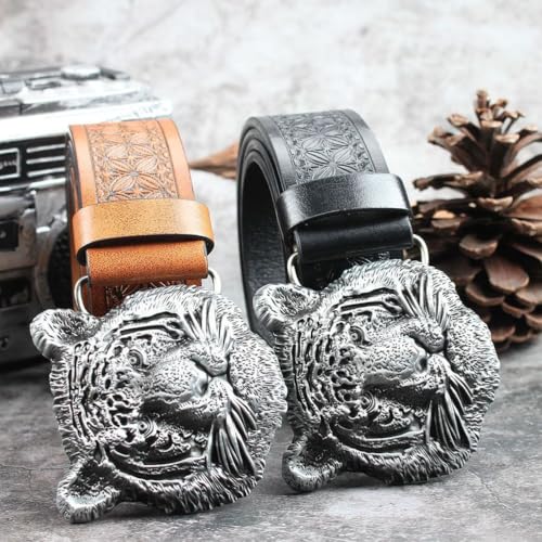 Western Cowboy Belts for Men Women Cowgirl Belt Floral Engraved Leather Belts for Jeans Pants Rodeo,Black,110CM/43.3''2