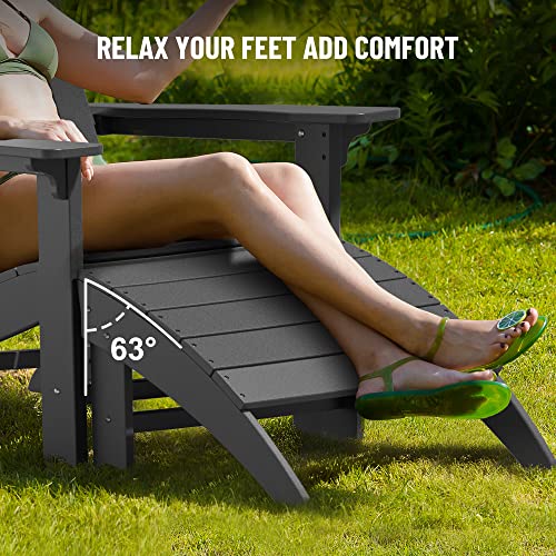 Otsun Adirondack Ottoman, Plastic Outdoor Footstool, All-Weather Patio Foot Rest For Adirondack Chair, Suitable For Fire Pits, Deck, Lawn, Porch, Backyard, Garden, Black #TOP3