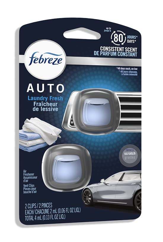 Image of Febreze Vent Clip Car Air Freshener, Laundry Fresh Scent, Odor Eliminator, 2 CLIPS