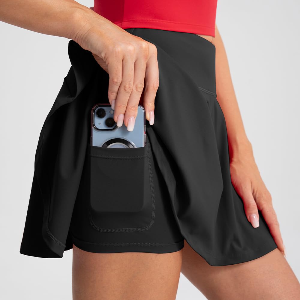 Damen Falten-Tennisrock mit integrierten Shorts, hohe Taille, athletischer Skort für Golf, Laufen, Yoga, Workout