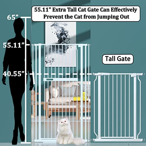 WAOWAO 55.11" Extra Tall Cat Pet Gate 42.91-45.66" Wide Pressure Mounted Walk Through Swing Auto Close Safety White Metal Kids Dog Pet Puppy Cat for Indoor Stairs,Doorways, Kitchen