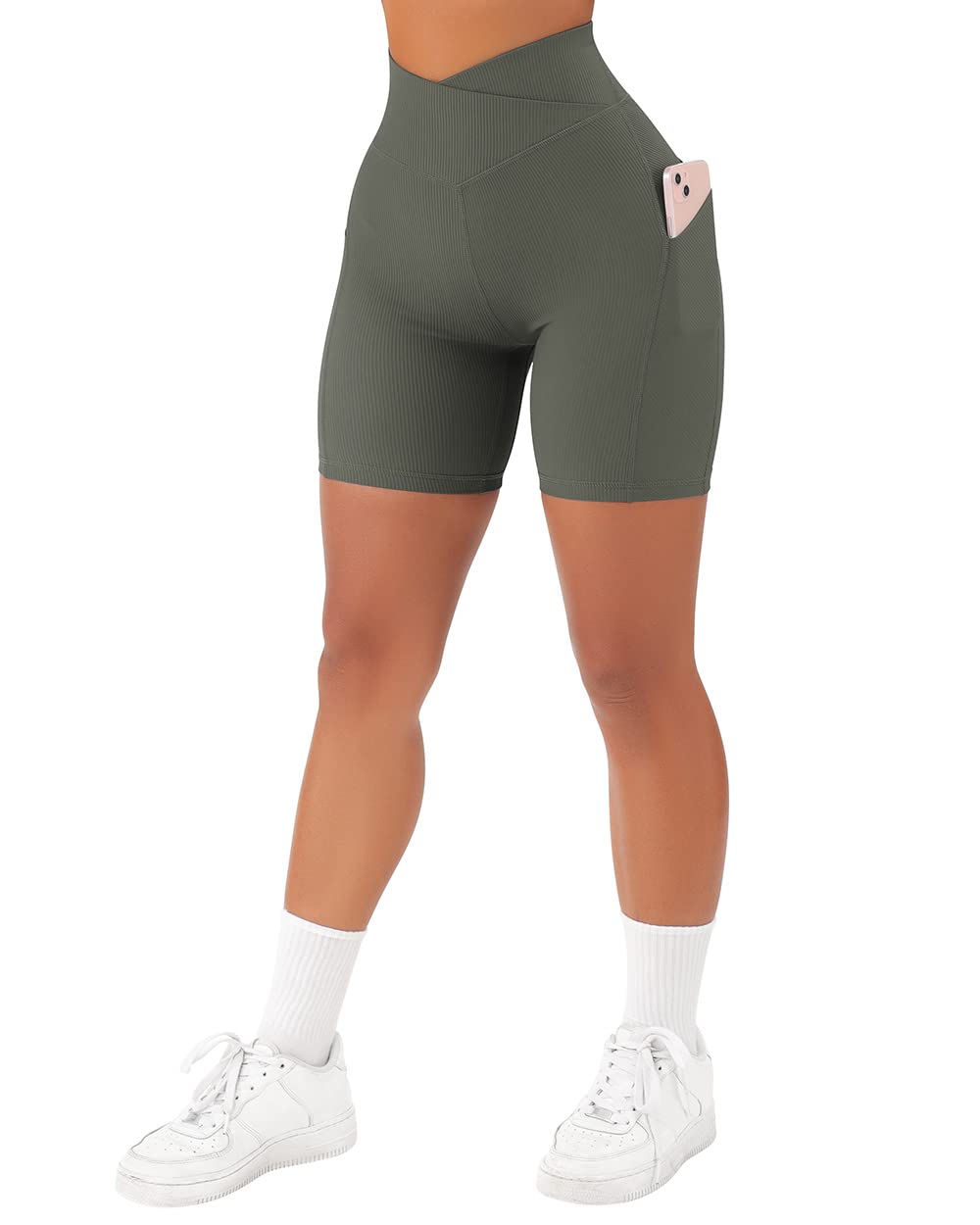 SUUKSESS Women Cross Workout Shorts with Pockets 5" High Waist Booty Biker Short