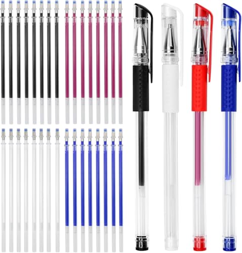 BUZIFU Marcadores de Costura Boligrafos Borrable Tela 32 Recambios y 4 Carcasas Vacías Bolígrafos para Costura Rotuladores Borrables para Tela,Borra con el Calor de la Plancha(Negro/Blanco/Azul/Rosa