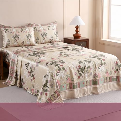 Image of Ishro Home Premium Bedsheet for Double Bed with 2 Pillow Covers - Cloud Cotton Bedsheet, Soft, Silky Smooth & Wrinkle Resistant, Luxury Printed Design (Flat Double Bed Size, Lisbon Garden)