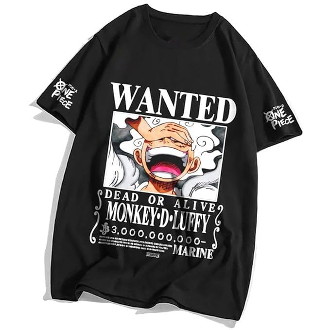 Round Neck Half Sleeve Regular fit Polyester Monkey Luffy Anime Printed T Shirt for Boys, Girls and Kids Color-Black