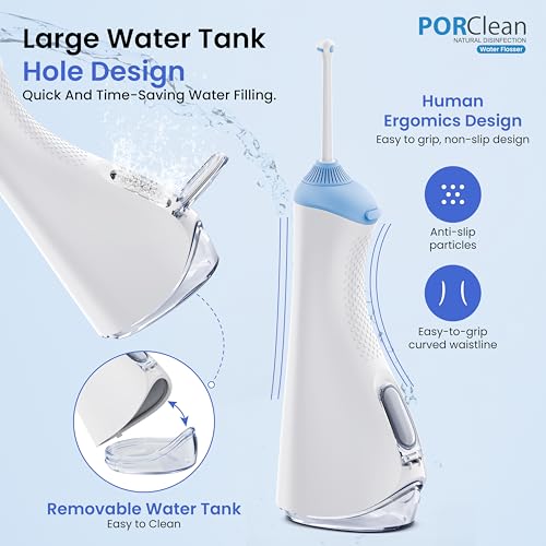 Image of PORClean 200V Water Flosser for teeth with UVA+UVC Toothbrush Sanitizer holder Combo, Cordless Oral Care, Wall Mounted, Rechargeable IPX7 Waterproof - 1 Year Warranty