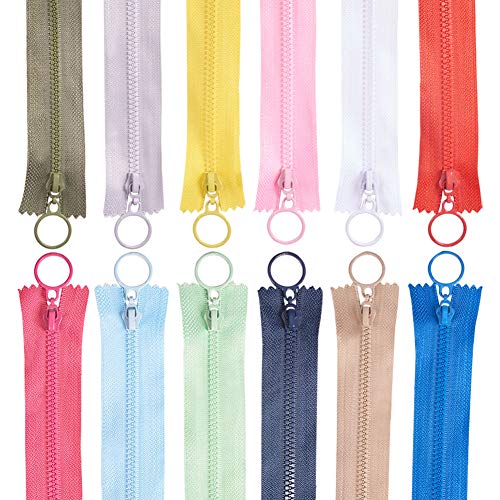 BENECREAT 36 cremalleras de nailon de 25 cm con tiradores de anillo, resina extremo cerrado para manualidades, costura y bolsas de ropa