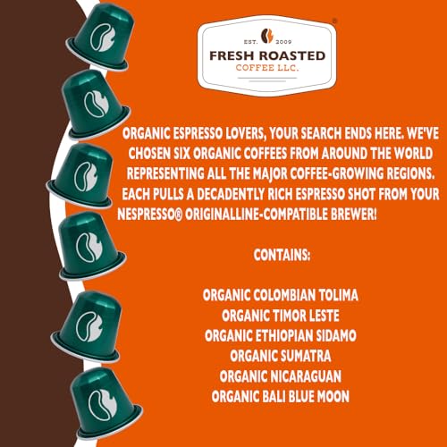 Image of Fresh Roasted Coffee, Organic Single-Origin Variety Espresso Capsules for Nespresso OriginalLine, USDA Organic, Kosher, 60 Recyclable Aluminum Capsules