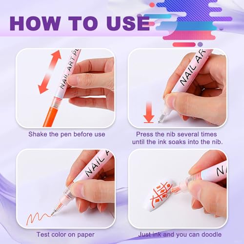 Image of 12 Color Nail Art Pens, 0.5 MM 3D Nail Polish Pens Set Drawing Painting Point Liner Acrylic Painted Pen Kit, Waterproof and Quick-drying Nail for DIY Nails Art Design Manicure Tools