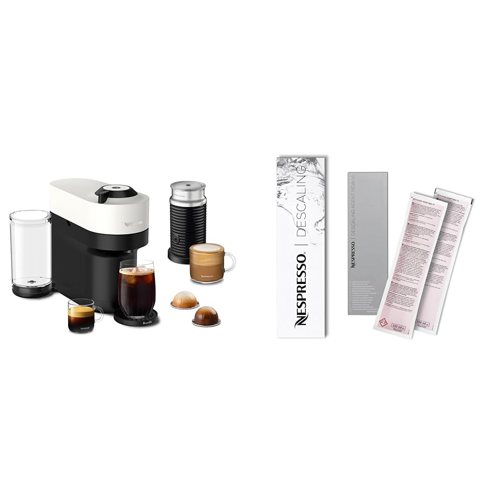 Nespresso Vertuo Pop+ Coffee and Espresso Maker by Breville with Milk Frother, Coconut White Descaling Kit