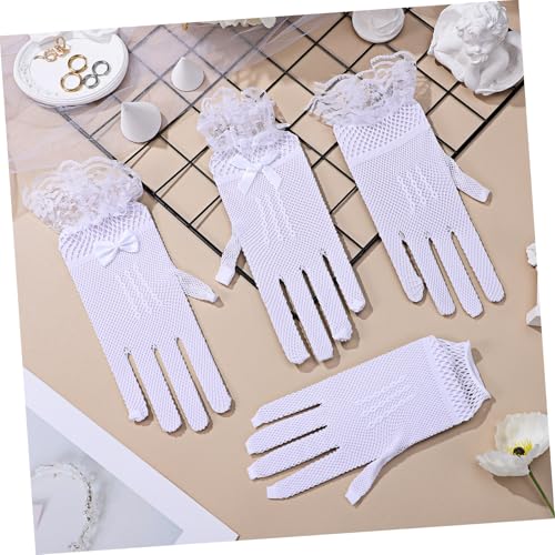 12 Pairs Lace Wedding Gloves for Women Tulle Gloves with Rhinestones Bows Comfortable Breathable Mesh Design for Weddings Tea Parties and Formal Events 6