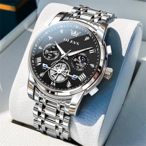 Image of OLEVS Watches Men Waterproof Luxury Big Face Mens Watch Stainless Steel Quartz Analog Dress Watches for Men Luminous Multifunction Man Watch Relojes De Hombre