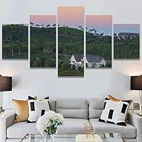 SIGNWIN 5 Panel Canvas Wall Art Coastal Multicolor Photography Relax/Calm Romantics Sunset for Home Decorations Ready to Hang - 60