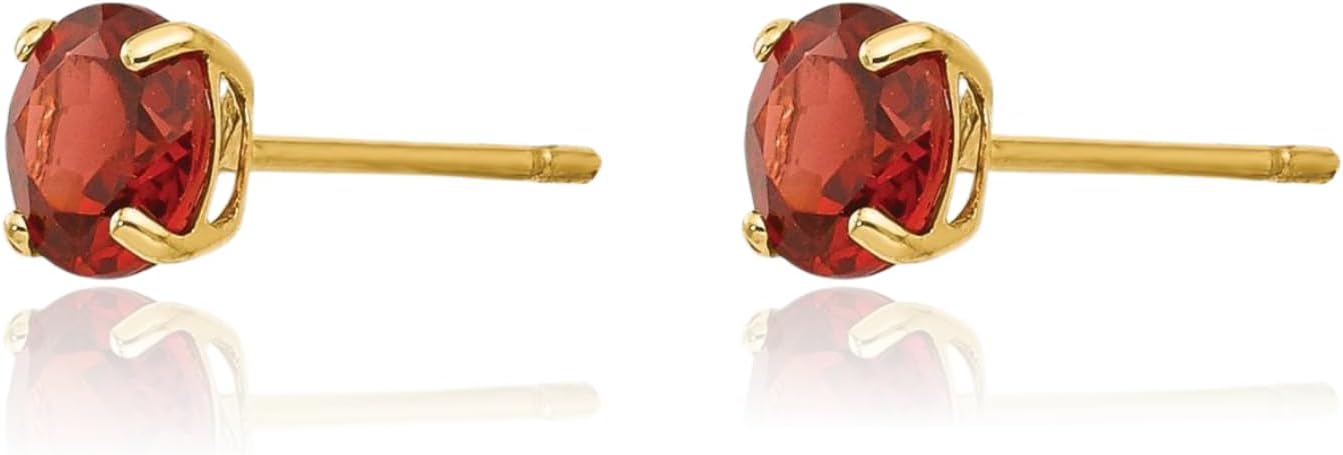 IceCarats 14K Solid Yellow Gold 0.25 carat Red Garnet Medium Stud Earrings 4mm Round Cut, Natural, Prong Set, Butterfly Back For Her