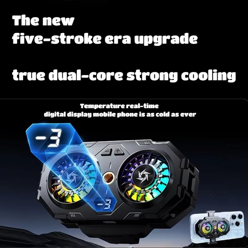 Image of BKN SL-55 Fast Cooling Mobile AC Dual-Fan Radiator 3 Gear Adjustable Phone Temp Display Cooler System Heat Sink With RGB Back Clip Type | Compatible with iPhones /Android Phone Width from 6 to 8 cm