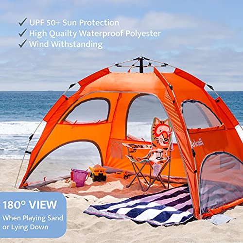 Arkali Beach Sun Shade Pop Up, Easy Pop Up Sun Shelter, Floor-Less Instant Beach Tent, UPF 50+, Size XL for Family 3 to 4 Person - Image 2