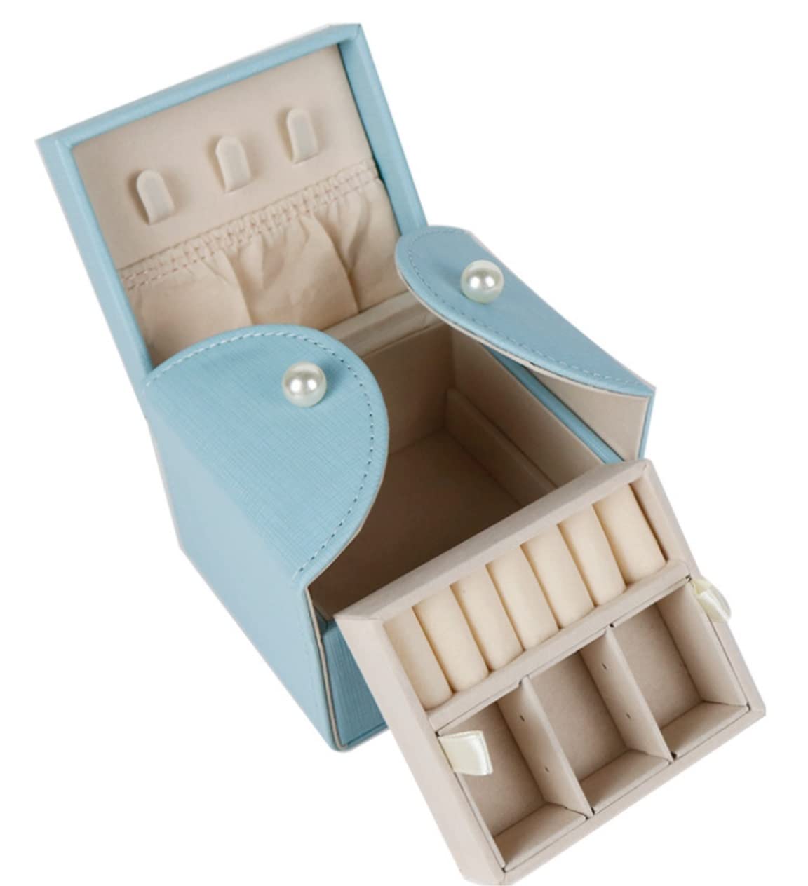 CVdrtyED Box For Women Jewelry Case Small Box 2 Layers Organizer Buttons Earrings Necklaces Portable Jewellery(Blue)