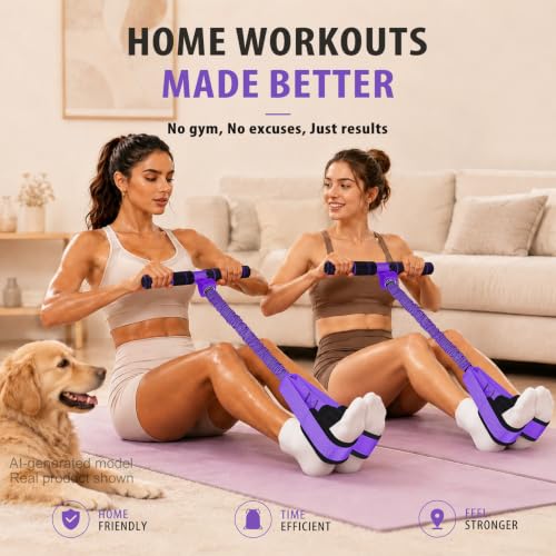 Image of Multifunctional Durable Pedal Resistance Band with Handle, Upgraded Elastic Exercise Bands for Home Gym, Anti-Snap Sit Up Equipment & Ab Trainer for Core /Arms /Legs /Glutes Workout for Women