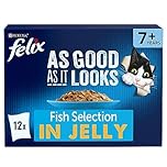 FELIX As Good As it Looks Senior 7+ Fish in Jelly Wet Cat Food 12x100g (Pack of 4)
