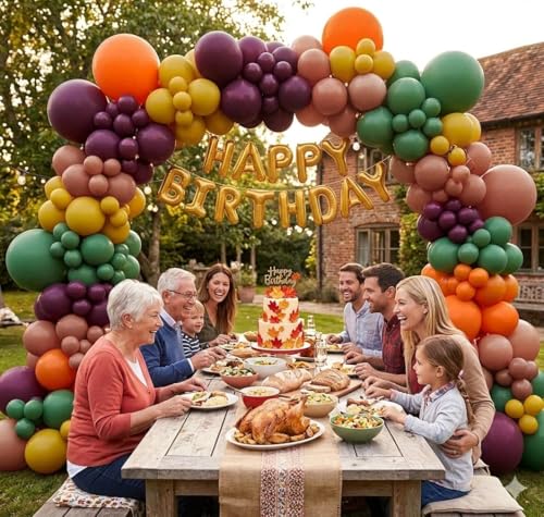 Image of Retro Balloon Garland Double Stuffed Dusty Pink Orange Mustard Yellow Sage Green Purple Fall Balloon Arch Kit for Birthday Baby Shower Festival Thanksgiving Party Decorations