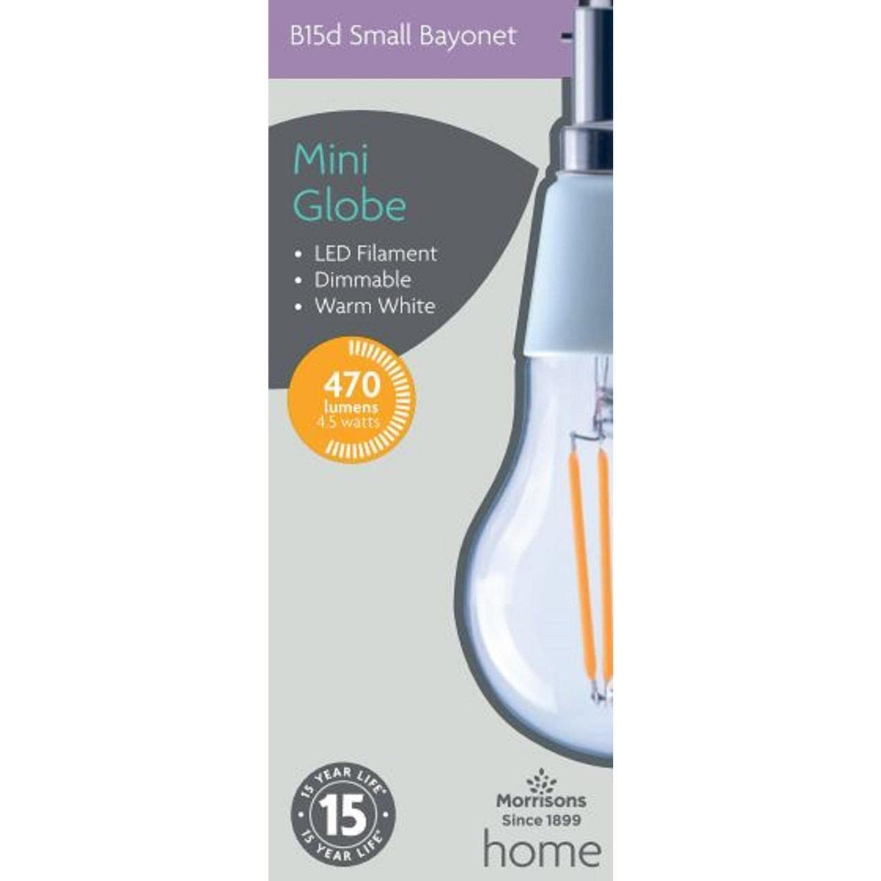 Morrisons Led Filament Mini Globe 470 Lumens Sbc 4.5W Dimmable