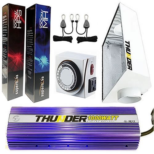 THUNDER (TM) Starter Kit 1000-Watt Light Digital Dimmable HPS MH Grow Light System for Plants with EcoSun (Small) 6-Inch White Air Coolable Reflector for Plants with Easy Location Mounting - 5 Year Manufacturer Warranty