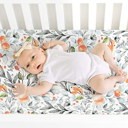 Image of GRSSDER Soft Muslin Crib Sheet 1 Pack, 100% Cotton Crib Sheets for Boys and Girls, Fit Standard Crib Mattresses 52 inch x 28 inch Safe and Snug, Stylish Cute Fruit Print