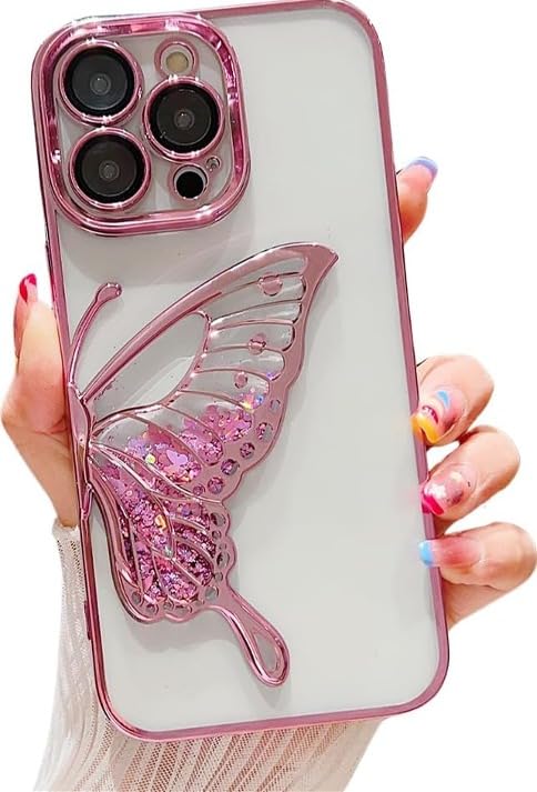 Image of Peeperly Back Cover Case for iPhone 14 Pro Max Scratch Resistant Anti-Slip TPU Shockproof Protective Durable Glowing Butterfly Transparent Case for Girls & Women(Pink)