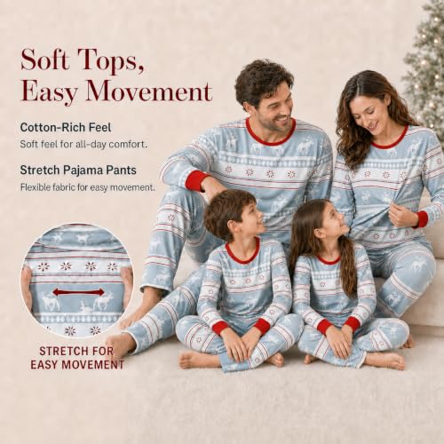 Image of IFFEI Matching Family Pajamas Sets Christmas PJ's with Letter and Plaid Printed Long Sleeve Tee and Bottom Loungewear