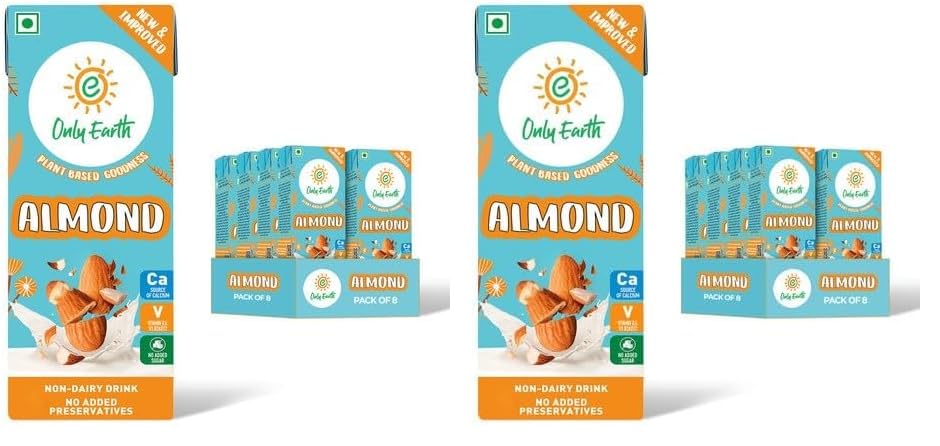 Image of Only Earth Almond Drink Unsweetened Lactose-Free Preservatives Free Contains Vitamin D,E,B1,B2 & B12 | Plant-Based Alternative | Barista Edition 180 ML (Pack 8) (Pack of 2)