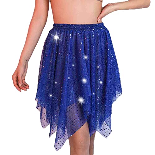 Victray Women Belly Dance Skirt Sequin Hip Skirts Sparkly Hip Scarf Wrap Party Festival Costume (Dark Blue) #TOP12
