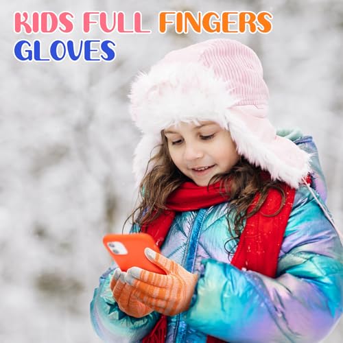 Image of 6 Pairs Kids Winter Gloves Knit Gloves for Kids Children Stretchy Double Yarn Touchscreen Mittens for Boys and Girls