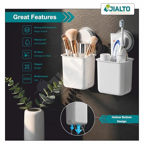Image of JIALTO Wall Mounted Toothbrush Holder for Bathroom, Abs Plastic Toothbrush Stand & Toothpaste Holder, Self Adhesive Bathroom Organizer, Toothbrush Storage Rack, Pack of 3