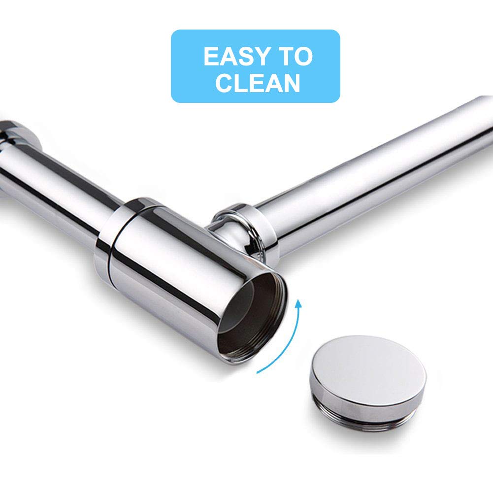 Laiton Siphon de Lavabo, Keymark Universel Siphon Design 1 1/4 x 32mm, Piège à Déchets avec Extra Long Tube d'extension 200mm, Anti Odeur Anti-fuite, Chromé