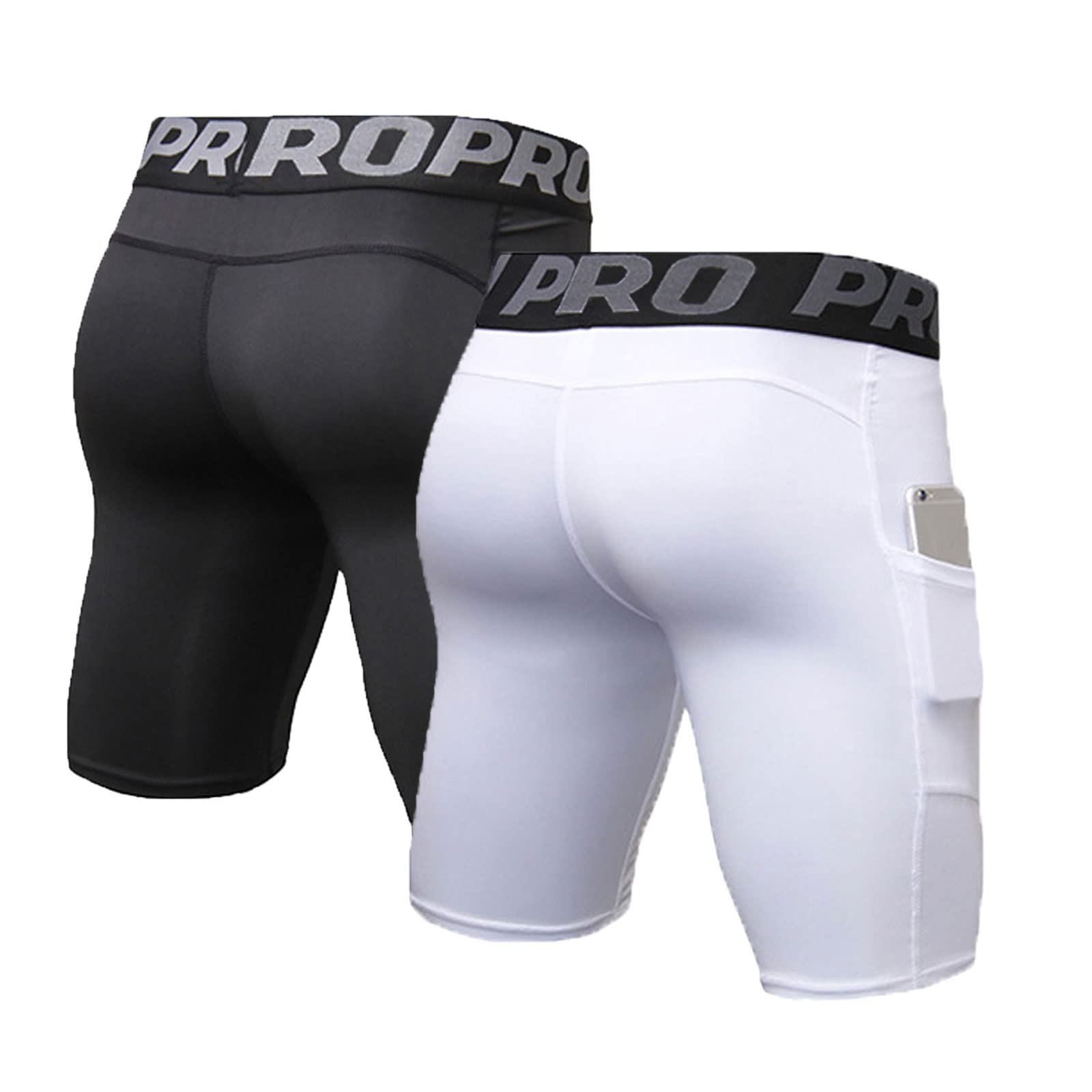 LANBAOSI Pantaloncini a Compressione da Uomo con Tasche Gym Yoga Athletic Quick Dry Underwear Collant Leggings Set di 2