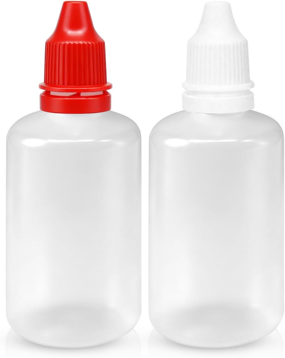 2Pcs 50ml Plastic Dropper Bottles with Red & WhiteCaps