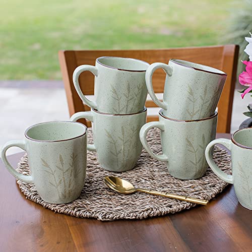 Memomad Ryo Green 6-er Tassenset aus Porzellan mit orientalischem Muster - Becherset 380ml Höhe 11cm - 6 teilig Set Kaffebecher mit Henkel für Heißgetränke, Mikrowellengeeignet Spülmaschinenfest Cover