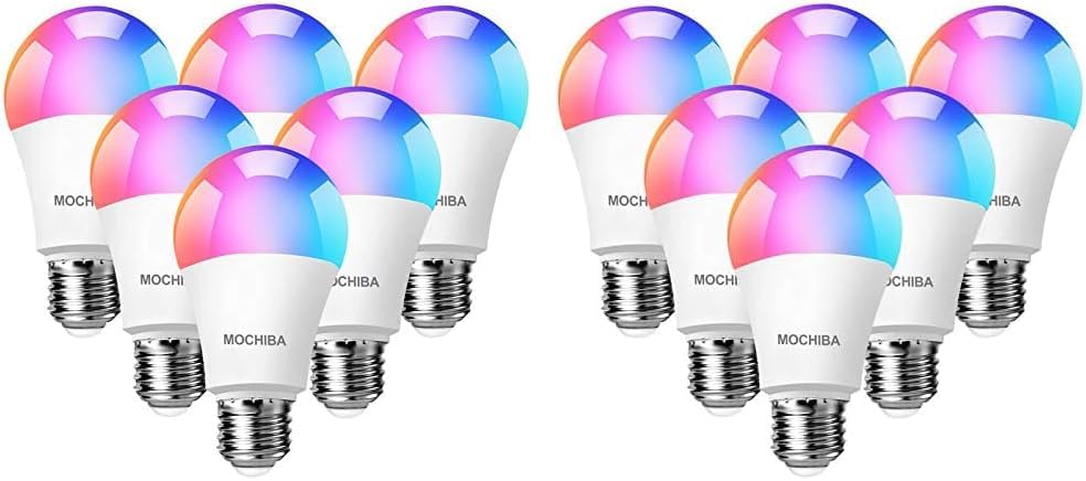 Smart WiFi LED Light Bulbs, Compatible with Alexa and Google Home Assistant, Music Sync Multi Color Changing Bulb, A19 E26 10W 900LM (80W Equivalent), 12-Pack, White, MKA19