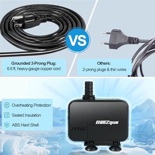 Image of 320GPH (1200L /H, 15W) Submersible Water Pump, Quiet & Energy-Efficient Fountain Pump, for Aquarium, Fish Tank, Pond, Fountain, Waterfall, Hydroponics, with 3 Nozzles and 6.6ft Power Cord